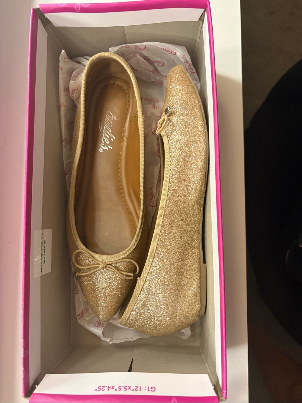 Candie's Gold Glitter Pointed Ballet Flats with Bow